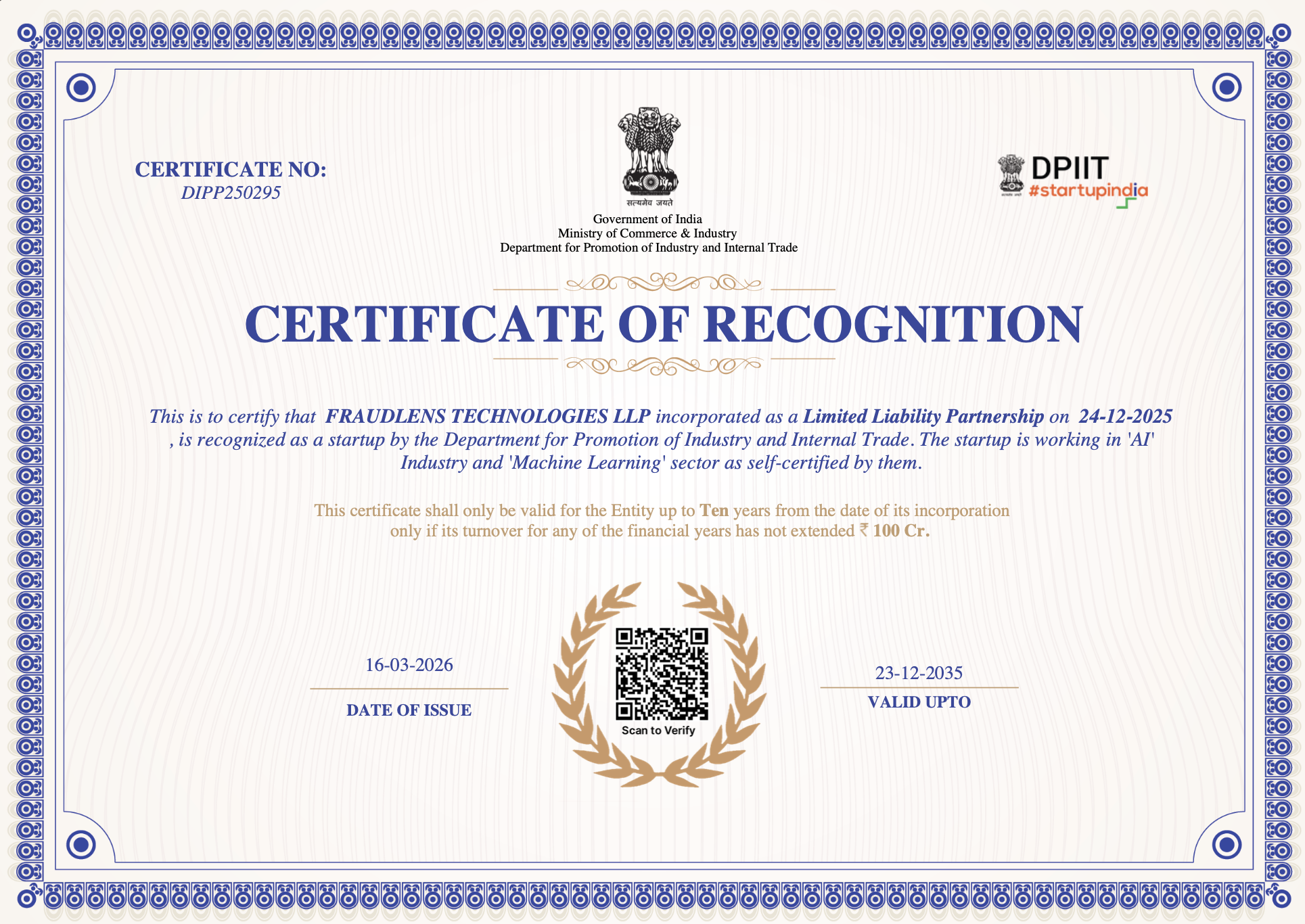Startup India Certificate